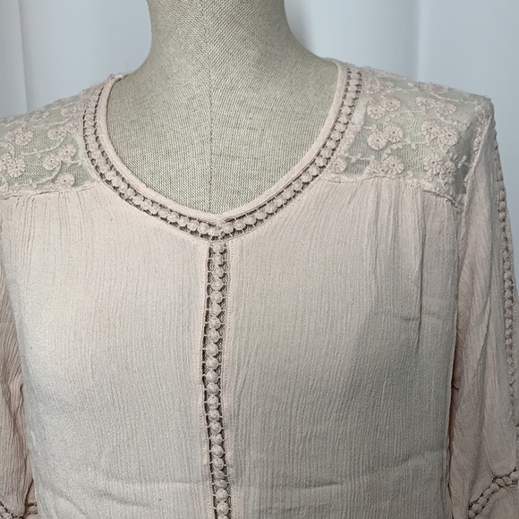 Vintage John Paul Richard Petite Lace Crepe Blouse - Pink, Cotton, Sz PL - Picture 2 of 9